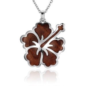 Alamea Sterling Silver Hibiscus Koa Wood Pendant